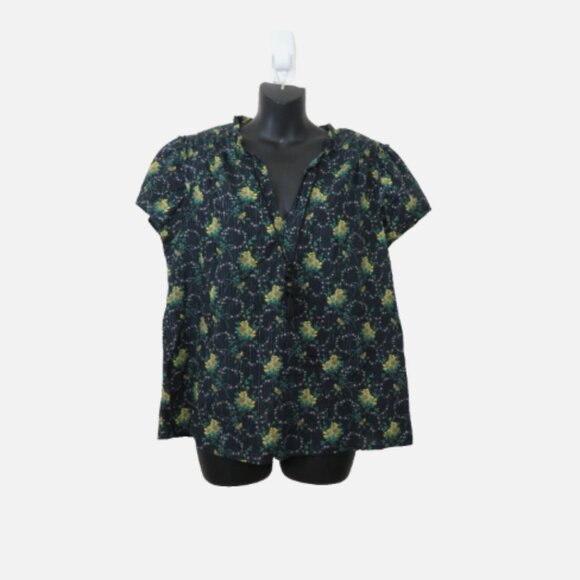 Paige Size Large Laramie Floral Blouse Top Smocked Split Neck Short Sleeve - Picture 1 of 7